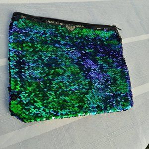 Blue and Green Sequin Make Up Bag by Style Lab